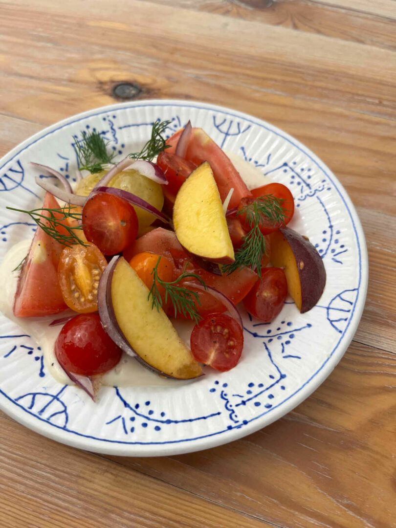 Tomaten perzik salade tofucream sustainable family